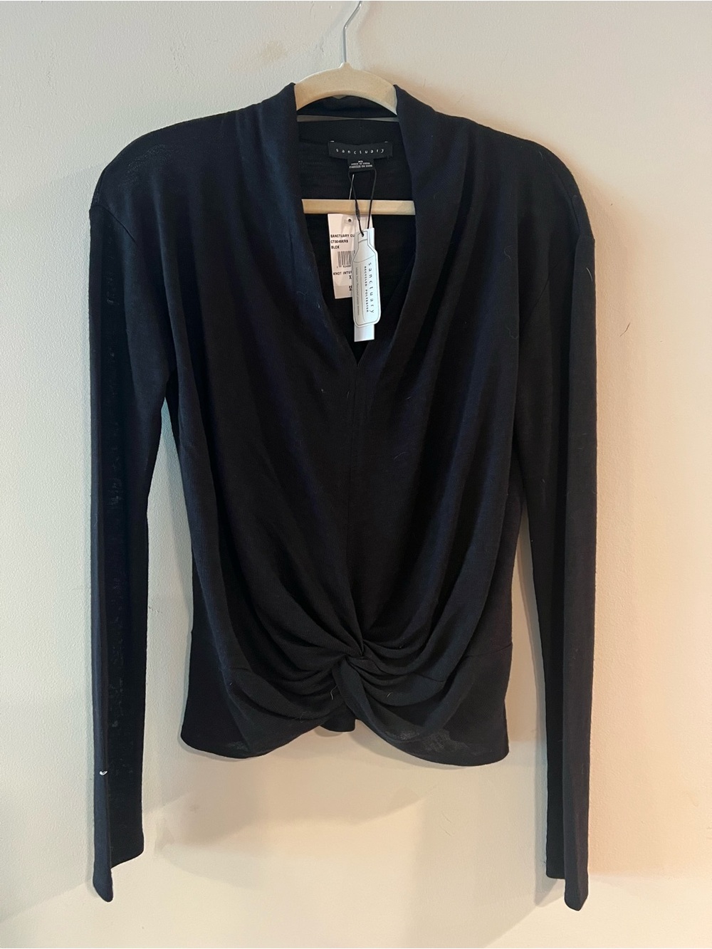 Sanctuary Black Long-Sleeve Twist Front Top